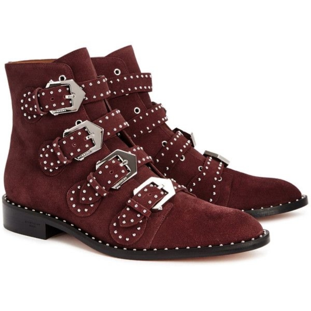 Givenchy Elegant Buckled Burgundy Suede Ankle Boot